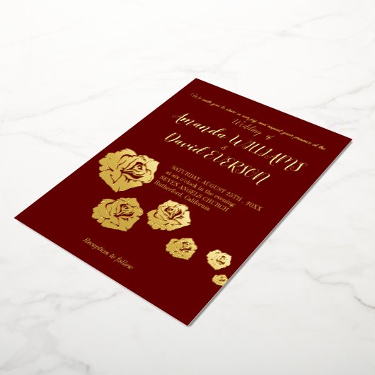 Burgundy Elegant Real Golden Folie Invitation Folie Uitnodiging (Gedraaid)