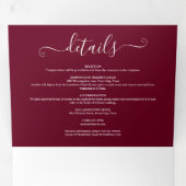 Burgundy Elegant Script Minimalist Photo Weddensch Drieluik Uitnodiging (Binnenzijde eerst)