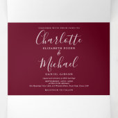 Burgundy Elegant Script Minimalist Photo Weddensch Drieluik Uitnodiging (Binnenkant midden)