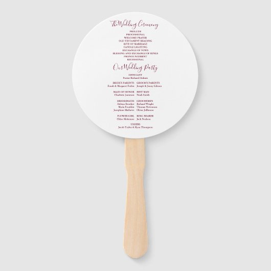 Burgundy Elegant Script Trouwprogramma Handwaaier (Achterkant)