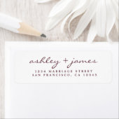 Burgundy Elegant Script Wedding Return-adres Etiket (Insitu)