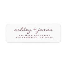 Burgundy Elegant Script Wedding Return-adres