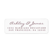 Burgundy Elegant Script Wedding Return-adres Etiket (Voorkant)