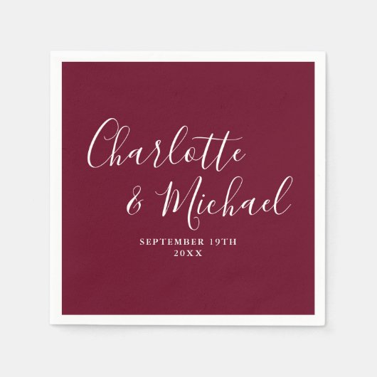 Burgundy Elegant Signature Wedding Servet (Voorkant)
