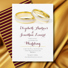Burgundy Elegant Simple Rings Wedding Invitation Kaart