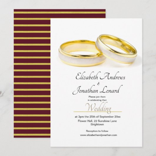 Burgundy Elegant Simple Rings Wedding Invitation Kaart (Voorkant / Achterkant)