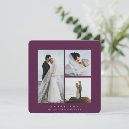 Burgundy Elegant Square Three Photo Wedding Bedankkaart