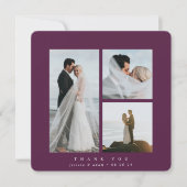 Burgundy Elegant Square Three Photo Wedding Bedankkaart (Voorkant)