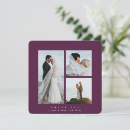 Burgundy Elegant Square Three Photo Wedding Bedankkaart