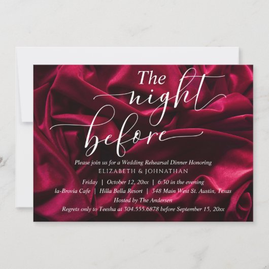 Burgundy Elegant The Night Before Rehearsal Dinner Kaart (Voorkant)