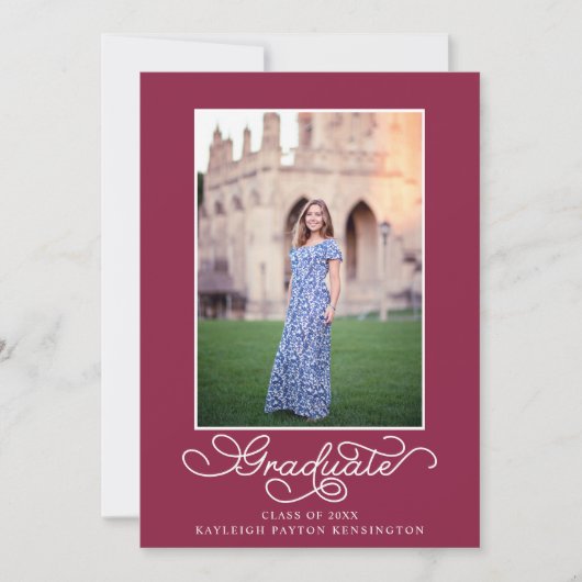 Burgundy Elegant Typography Afstuderen Foto Aankondiging (Voorkant)