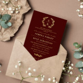 Burgundy Elegant Typography Laurel Wreath Monogram Folie Uitnodiging