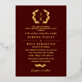 Burgundy Elegant Typography Laurel Wreath Monogram Folie Uitnodiging (Voorkant)