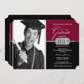 Burgundy en Black Modern Klasse van 2019 Afstudere Kaart (Voorkant / Achterkant)