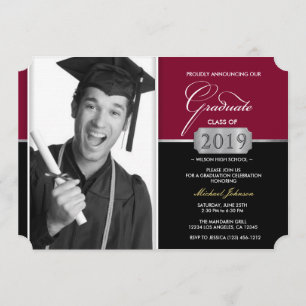 Burgundy en Black Modern Klasse van 2019 Afstudere Kaart