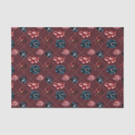 Burgundy en Blauwe Bloemen (Ontwerp 2 Rode Serie) Tissuepapier