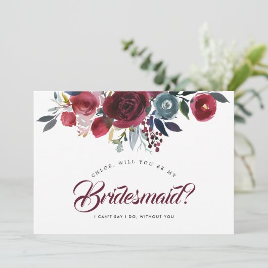 Burgundy en Blauwgroen... ben je mijn Bridesmaïde  Kaart (Staand voorkant)