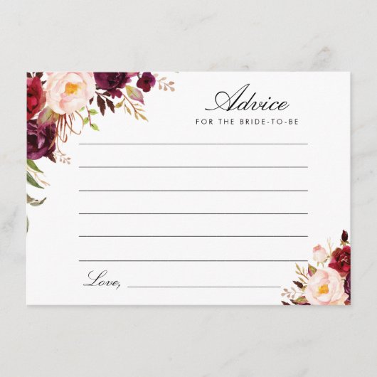 burgundy en bloesbloem advieskaart (Voorkant)
