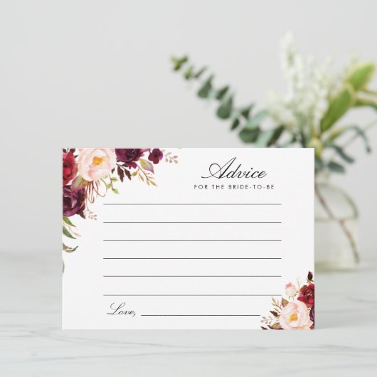 burgundy en bloesbloem advieskaart (Staand voorkant)