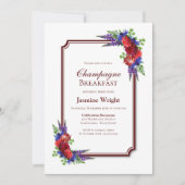 Burgundy en Blue Floral Champagne Breakfast Kaart (Voorkant)