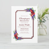 Burgundy en Blue Floral Champagne Breakfast Kaart (Staand voorkant)