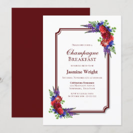 Burgundy en Blue Floral Champagne Breakfast Kaart