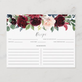 Burgundy en Blue Floral Garland Recipe Card