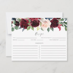 Burgundy en Blue Floral Garland Recipe Card