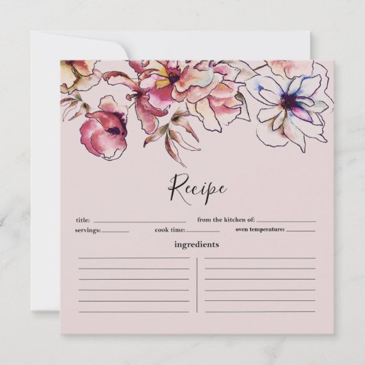 Burgundy en Blue Floral Garland Recipe Card (Voorkant)