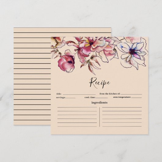 Burgundy en Blue Floral Garland Recipe Card (Voorkant / Achterkant)