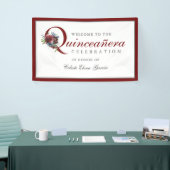 Burgundy en Blue Floral Quinceanera Party Spandoek (Beurs)