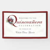 Burgundy en Blue Floral Quinceanera Party Spandoek (Horizontaal)