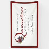 Burgundy en Blue Floral Quinceanera Party Spandoek (Verticaal)