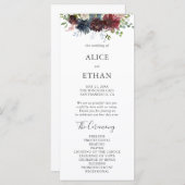 Burgundy en Blue Floral Wedding Programme Programmakaart (Voorkant / Achterkant)