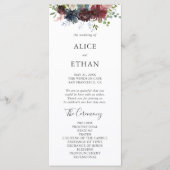 Burgundy en Blue Floral Wedding Programme Programmakaart (Voorkant)