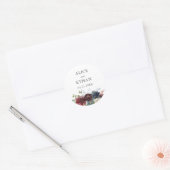 Burgundy en Blue Floral Wedding Ronde Sticker (Envelop)