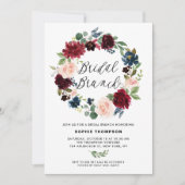 Burgundy en Blue Floral Wreath Bridal Brunch Kaart (Voorkant)