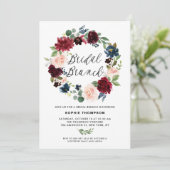 Burgundy en Blue Floral Wreath Bridal Brunch Kaart (Staand voorkant)