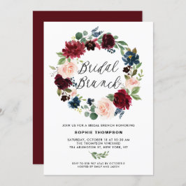 Burgundy en Blue Floral Wreath Bridal Brunch Kaart