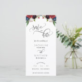 Burgundy en Blue Wedding Save the Date Bladwijzer (Staand voorkant)