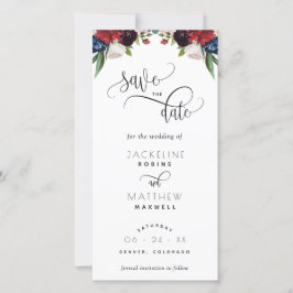 Burgundy en Blue Wedding Save the Date Bladwijzer