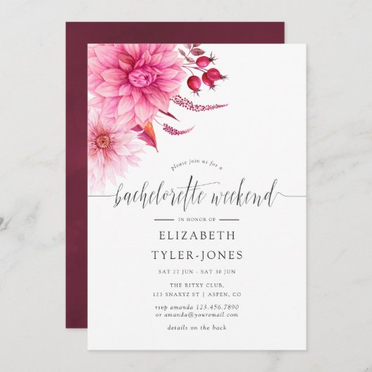 Burgundy en Blush Autumn Bachelorette Weeekend Kaart (Voorkant / Achterkant)