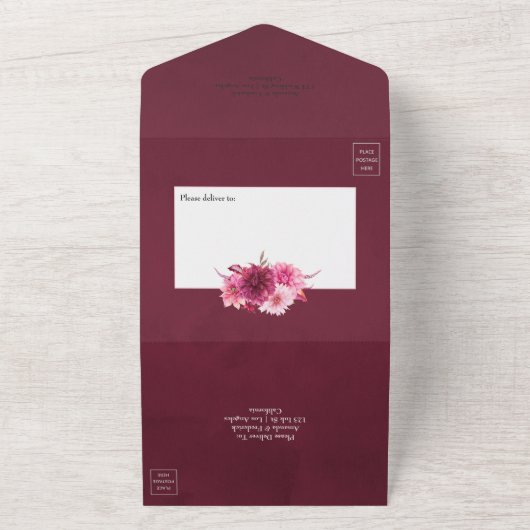 Burgundy en Blush Autumn Fall Wedding All In One Uitnodiging (Buitenkant)