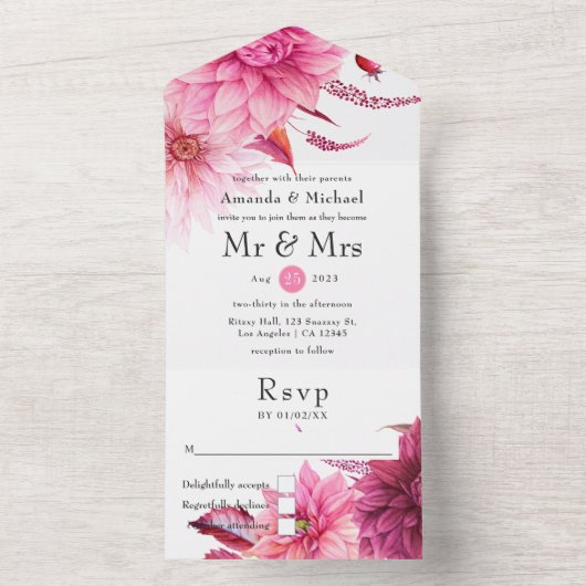 Burgundy en Blush Autumn Fall Wedding All In One Uitnodiging (Binnen)