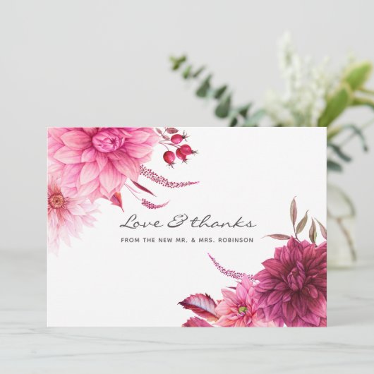 Burgundy en Blush Autumn Fall Wedding Bedankkaart (Staand voorkant)