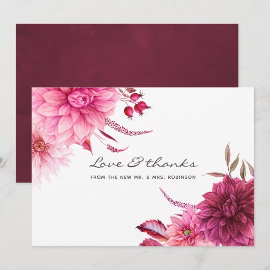 Burgundy en Blush Autumn Fall Wedding Bedankkaart (Voorkant / Achterkant)