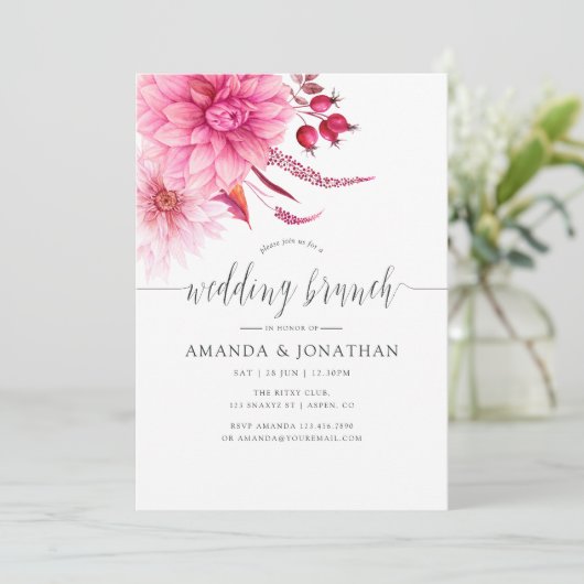 Burgundy en Blush Autumn Fall Wedding Brunch Kaart (Staand voorkant)