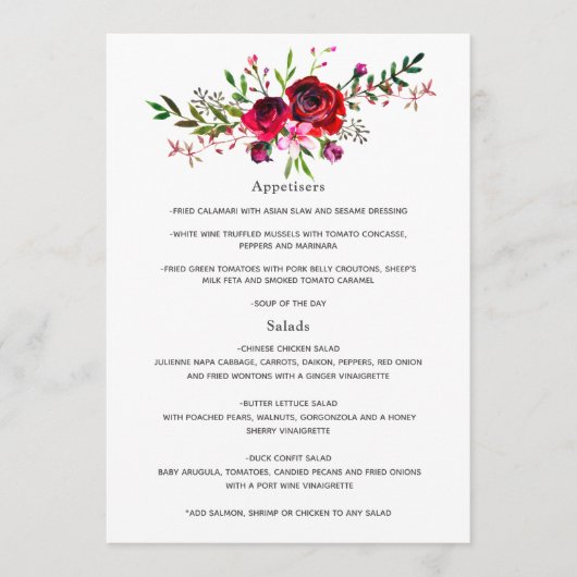 Burgundy en Blush Autumn Fall Wedding Menu (Voorkant)