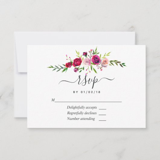 Burgundy en Blush Autumn Fall Wedding RSVP Kaartje (Voorkant)