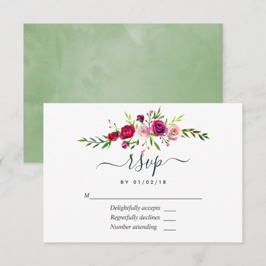 Burgundy en Blush Autumn Fall Wedding RSVP Kaartje (Voorkant / Achterkant)
